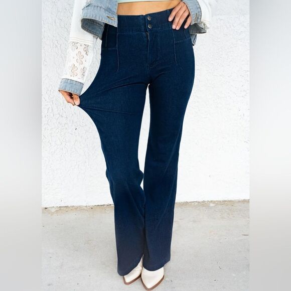 Dark Blue Flare Denim - Picture 1 of 8